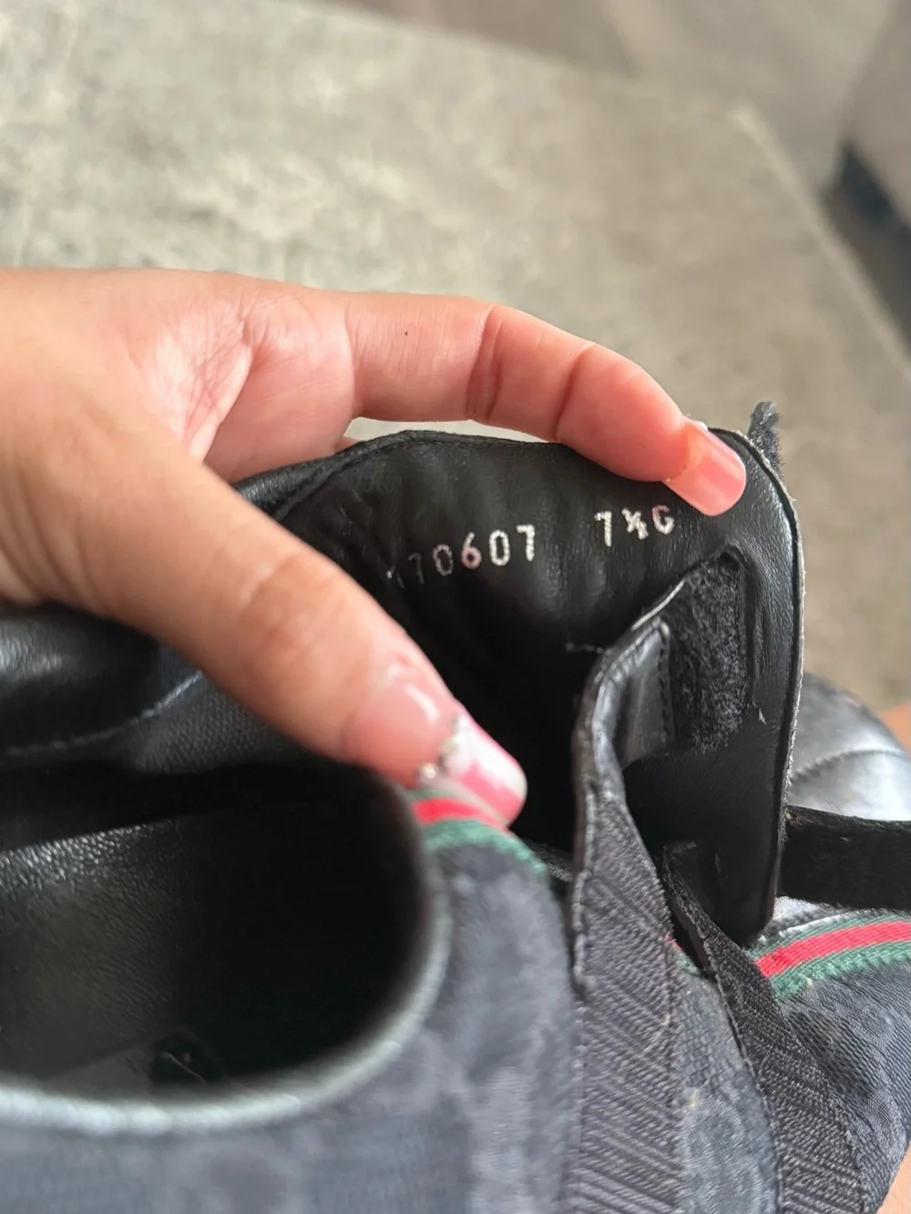 Vintage Gucci Black leather and monogram canvas velcro shoes